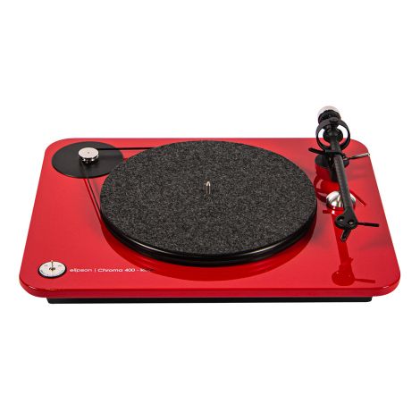a Elipson Chroma 400 RIAA est une platine vinyle à la finition laquée brillante intégrant un pré-ampli phono RIAA. Elle est équipée d’une cellule Ortofon OM10,d’un bras carbon très léger et de haute rigidité avec un lève bras pour une manipulation en dou