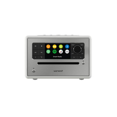 La chaîne compacte Sonoro Elite intègre un lecteur de CD en façade. Grâce à sa réception sans fil en WiFi et Bluetooth vous pouvez écouter votre musique en streaming. Elle intègre aussi un tuner FM et DAB, ainsi que la fonction réveil.