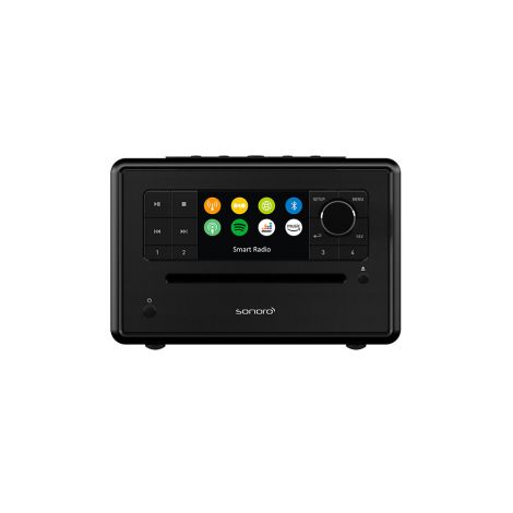 La chaîne compacte Sonoro Elite intègre un lecteur de CD en façade. Grâce à sa réception sans fil en WiFi et Bluetooth vous pouvez écouter votre musique en streaming. Elle intègre aussi un tuner FM et DAB, ainsi que la fonction réveil.